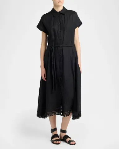 Kiton Linen Belted Midi Shirtdress | Thumbnail 4
