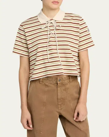 Moncler Lace-Up Stripe Polo Shirt | Thumbnail 4