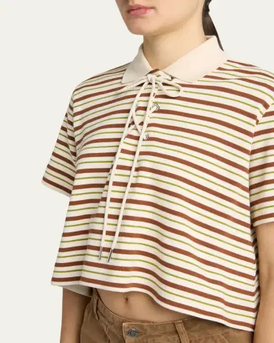 Moncler Lace-Up Stripe Polo Shirt | Thumbnail 5