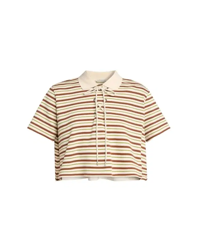 Lace-Up Stripe Polo Shirt