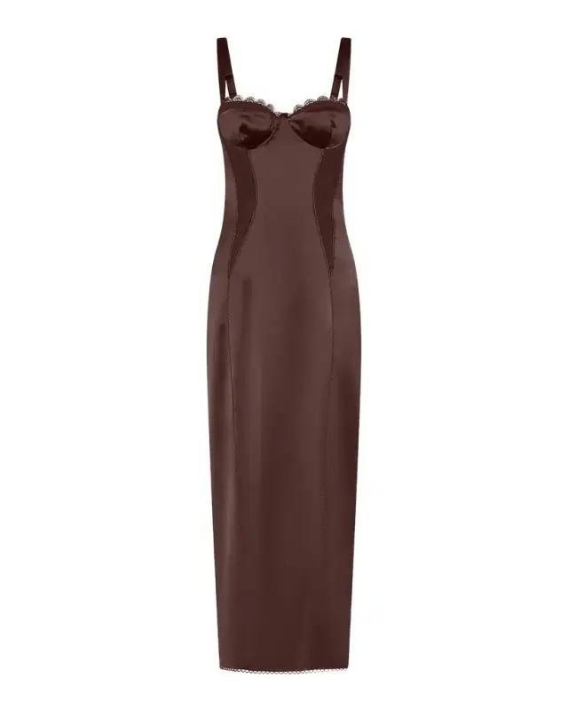 Dominique Lace-Trim Satin Midi Dress