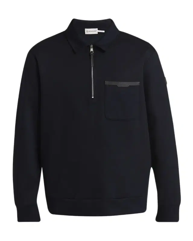 Moncler Men 's Cotton Quarter-Zip weater with Leather-Trim Pocket