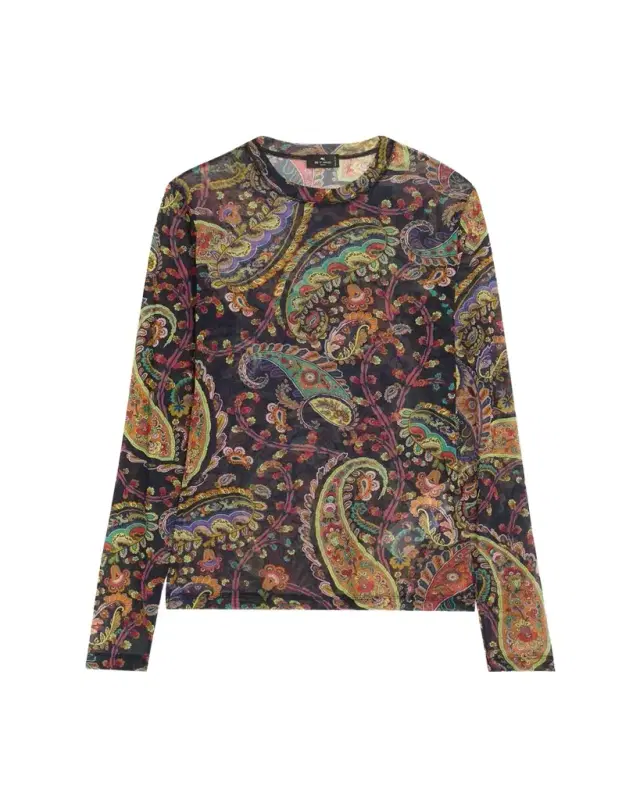 Paisley Mesh Long-Sleeve Top