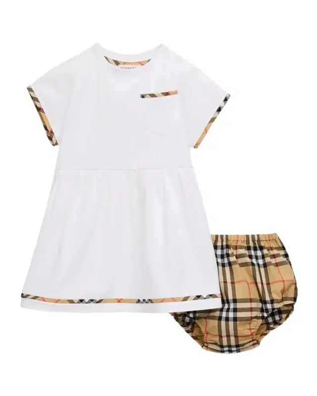 Burberry Girl 's Check-Trim Cotton Dress with Bloomers, Size 1M-18M