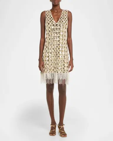 Ungaro Eastyn Sleeveless Metallic Fringe Mini Shift Dress | Thumbnail 2