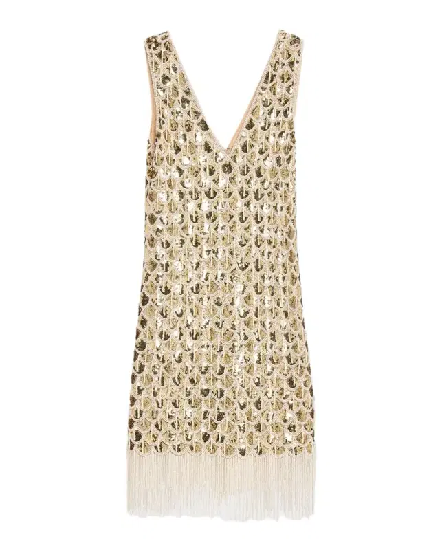 Eastyn Sleeveless Metallic Fringe Mini Shift Dress