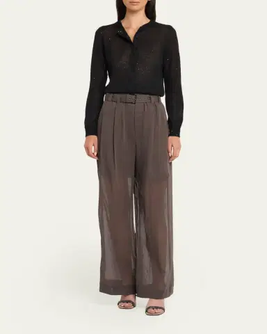 Brunello Cucinelli Sheer Cotton Voile Wide-Leg Pants With Belt | Thumbnail 2