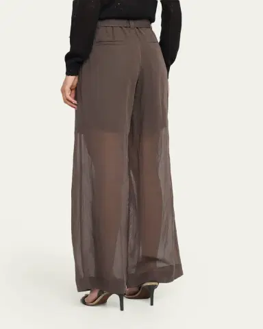 Brunello Cucinelli Sheer Cotton Voile Wide-Leg Pants With Belt | Thumbnail 3
