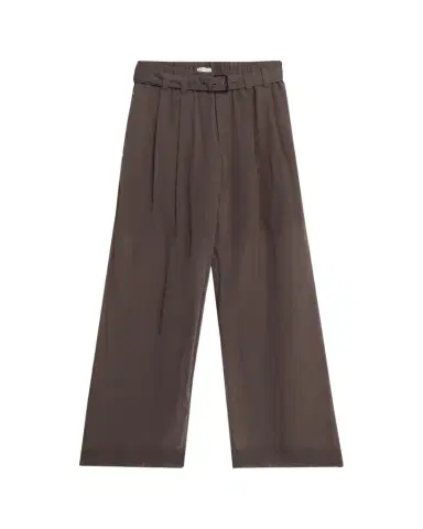 Brunello Cucinelli Sheer Cotton Voile Wide-Leg Pants With Belt | Thumbnail 1