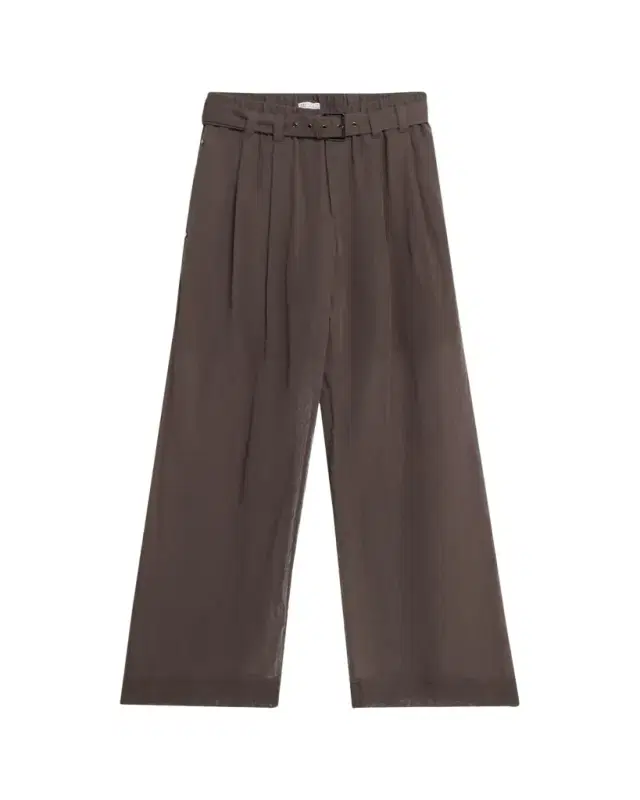 Brunello Cucinelli Sheer Cotton Voile Wide-Leg Pants With Belt