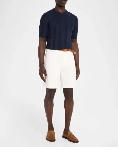Brunello Cucinelli Men's Linen and Cotton Ribbed Short-Sleeve Sweater | Thumbnail 6