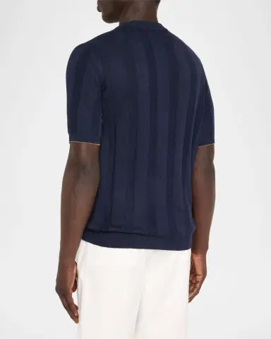 Brunello Cucinelli Men's Linen and Cotton Ribbed Short-Sleeve Sweater | Thumbnail 7
