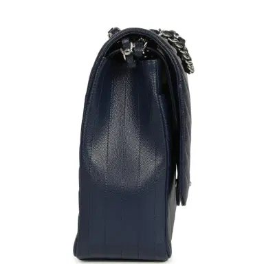 Chanel Chanel Maxi Classic Chevron Double Flap Bag Dark Blue Caviar Silver Hardware | Thumbnail 3