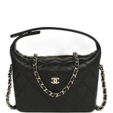 Chanel Chanel Mini Hobo Pouch with Chain Black Shiny Caviar Light Gold Hardware | Thumbnail 1 Chanel Chanel Mini Hobo Pouch with Chain Black Shiny Caviar Light Gold Hardware | Thumbnail 1