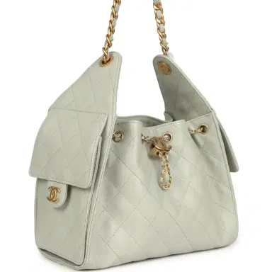 Chanel Chanel Small 25 Hobo Bag Light Green Caviar Antique Gold Hardware | Thumbnail 2