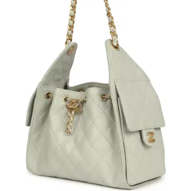 Chanel Chanel Small 25 Hobo Bag Light Green Caviar Antique Gold Hardware | Thumbnail 3