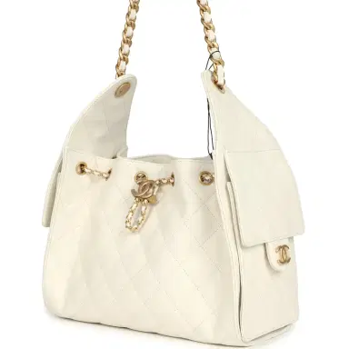 Chanel Chanel Small 25 Hobo Bag White Caviar Antique Gold Hardware | Thumbnail 3 Chanel Chanel Small 25 Hobo Bag White Caviar Antique Gold Hardware | Thumbnail 3