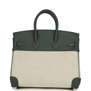HERMÈS Hermes Birkin 25 Ecru-Vert Amande Toile H Canvas and Vert Mangrove Swift Palladium Hardware | Thumbnail 4 HERMÈS Hermes Birkin 25 Ecru-Vert Amande Toile H Canvas and Vert Mangrove Swift Palladium Hardware | Thumbnail 4