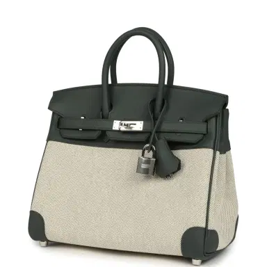 HERMÈS Hermes Birkin 25 Ecru-Vert Amande Toile H Canvas and Vert Mangrove Swift Palladium Hardware | Thumbnail 5 HERMÈS Hermes Birkin 25 Ecru-Vert Amande Toile H Canvas and Vert Mangrove Swift Palladium Hardware | Thumbnail 5