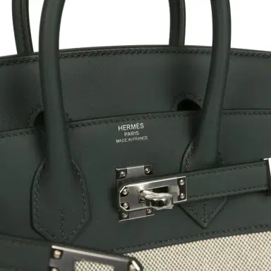 HERMÈS Hermes Birkin 25 Ecru-Vert Amande Toile H Canvas and Vert Mangrove Swift Palladium Hardware | Thumbnail 7 HERMÈS Hermes Birkin 25 Ecru-Vert Amande Toile H Canvas and Vert Mangrove Swift Palladium Hardware | Thumbnail 7