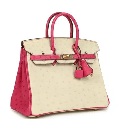 HERMÈS Hermes Special Order (HSS) Birkin 25 Rose Tyrien and Beton Ostrich Permabrass Hardware | Thumbnail 2