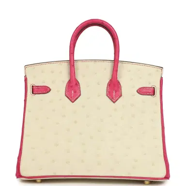 HERMÈS Hermes Special Order (HSS) Birkin 25 Rose Tyrien and Beton Ostrich Permabrass Hardware | Thumbnail 4