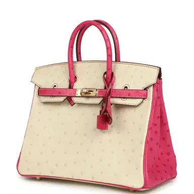 HERMÈS Hermes Special Order (HSS) Birkin 25 Rose Tyrien and Beton Ostrich Permabrass Hardware | Thumbnail 5