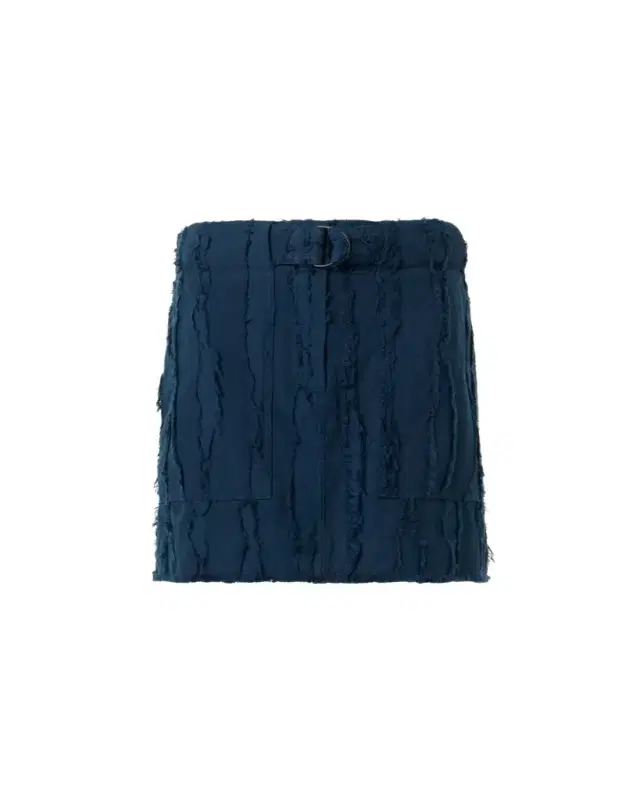Fringe Wave Cotton Jacquard Belted Mini Skirt