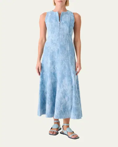 Akris punto Jacquard Denim Sleeveless Quarter-Zip Midi Dress | Thumbnail 2