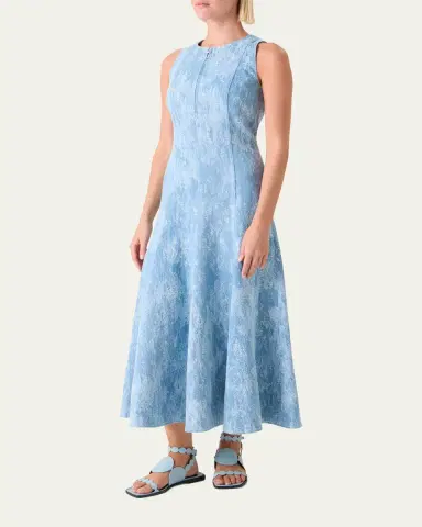 Akris punto Jacquard Denim Sleeveless Quarter-Zip Midi Dress | Thumbnail 4