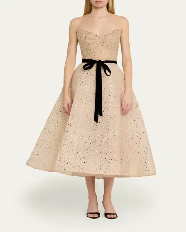 MONIQUE LHUILLIER Strapless Crystal Organza Cocktail Dress | Thumbnail 2