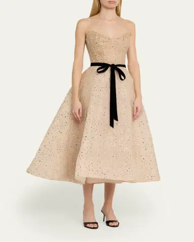 MONIQUE LHUILLIER Strapless Crystal Organza Cocktail Dress | Thumbnail 4