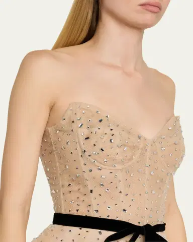 MONIQUE LHUILLIER Strapless Crystal Organza Cocktail Dress | Thumbnail 5