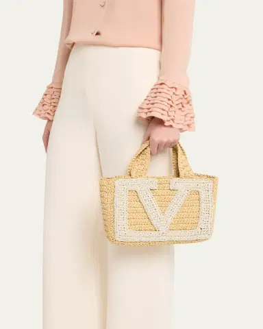 Valentino Garavani Small VLogo Viscose Raffia Tote Bag | Thumbnail 2 Valentino Garavani Small VLogo Viscose Raffia Tote Bag | Thumbnail 2