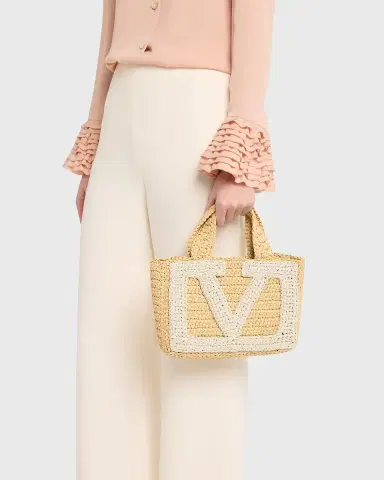 Valentino Garavani Small VLogo Viscose Raffia Tote Bag | Thumbnail 6 Valentino Garavani Small VLogo Viscose Raffia Tote Bag | Thumbnail 6