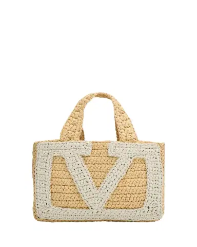 Valentino Garavani Small VLogo Viscose Raffia Tote Bag | Thumbnail 1 Valentino Garavani Small VLogo Viscose Raffia Tote Bag | Thumbnail 1