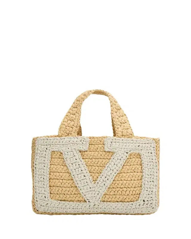 Small VLogo Viscose Raffia Tote Bag