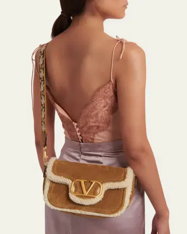 Valentino Garavani VLogo Shearling & Suede Top-Handle Bag | Thumbnail 2 Valentino Garavani VLogo Shearling & Suede Top-Handle Bag | Thumbnail 2