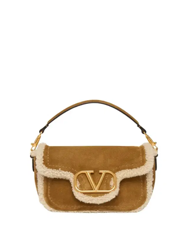 VLogo Shearling & Suede Top-Handle Bag