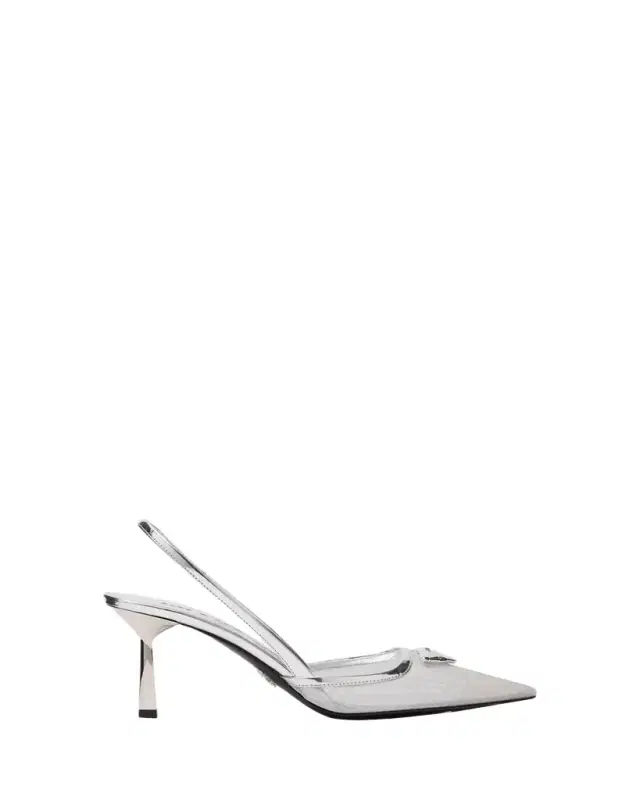 Prada 75mm Modellerie Metallic Leather Mesh Slingback Pumps