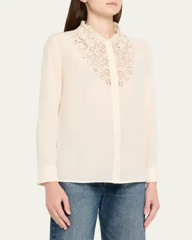 Nili Lotan Zola Silk Lace-Bib Shirt | Thumbnail 4 Nili Lotan Zola Silk Lace-Bib Shirt | Thumbnail 4