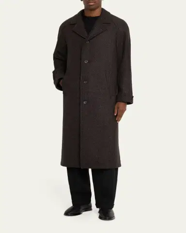 Anderson & Sheppard Men's Herringbone Wool Overcoat | Thumbnail 4 Anderson & Sheppard Men's Herringbone Wool Overcoat | Thumbnail 4