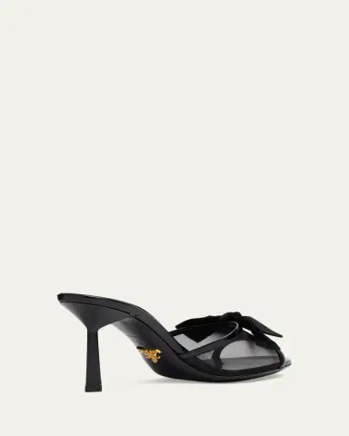 Prada 75mm Logo Bow Mesh Mule Sandals | Thumbnail 2