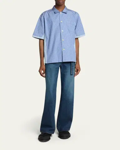 Sacai Men's Colorblock Striped Poplin Short-Sleeve Sport Shirt | Thumbnail 2 Sacai Men's Colorblock Striped Poplin Short-Sleeve Sport Shirt | Thumbnail 2
