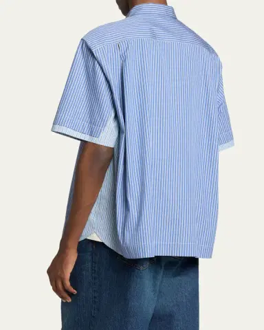 Sacai Men's Colorblock Striped Poplin Short-Sleeve Sport Shirt | Thumbnail 3 Sacai Men's Colorblock Striped Poplin Short-Sleeve Sport Shirt | Thumbnail 3
