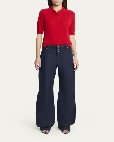Victoria Beckham Short-Sleeve Wool Polo Shirt | Thumbnail 2