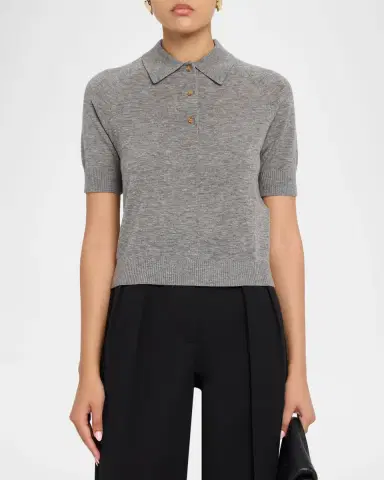 Victoria Beckham Short-Sleeve Wool Polo Shirt | Thumbnail 17
