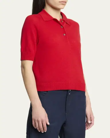 Victoria Beckham Short-Sleeve Wool Polo Shirt | Thumbnail 4