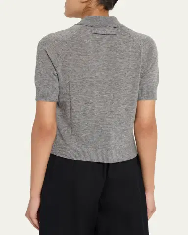 Victoria Beckham Short-Sleeve Wool Polo Shirt | Thumbnail 8