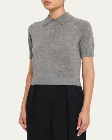 Victoria Beckham Short-Sleeve Wool Polo Shirt | Thumbnail 9